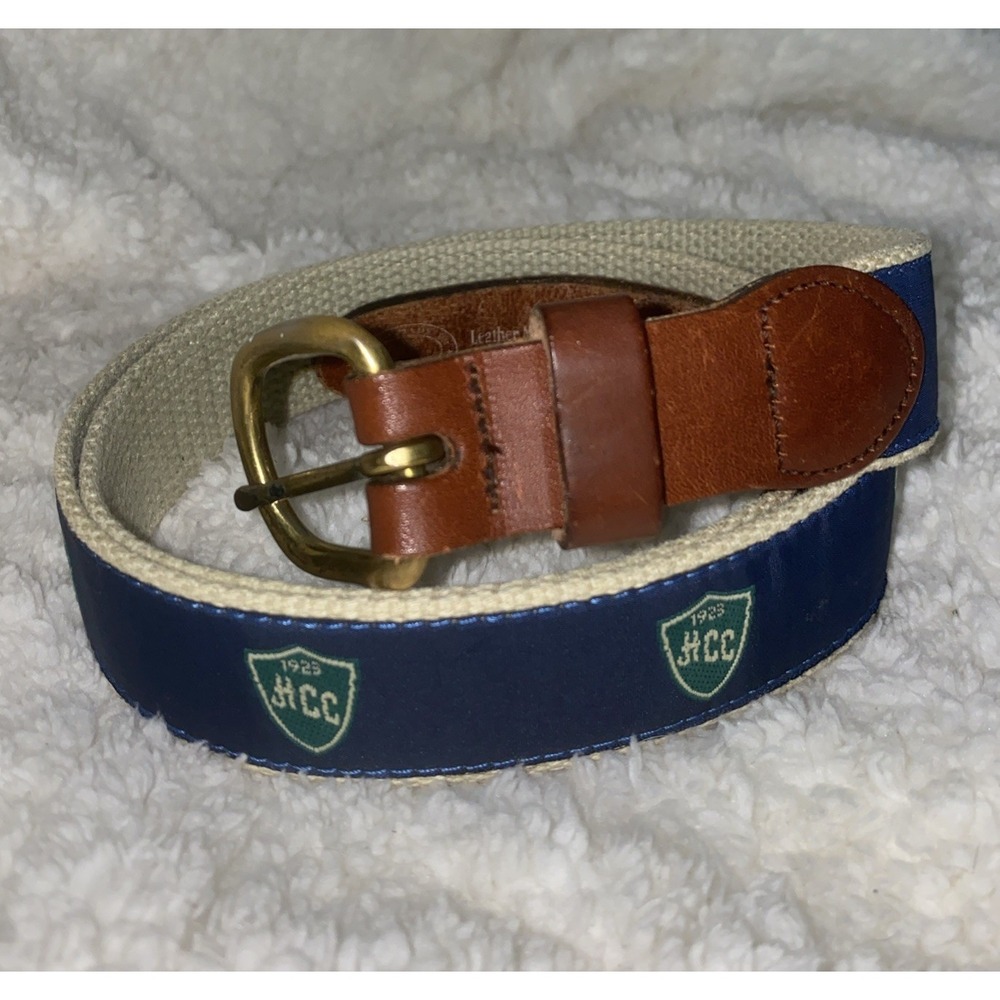 Leather Man Ltd HCC 1923 Golf Belt Size 38 Brown Leather Navy Ribbon Design